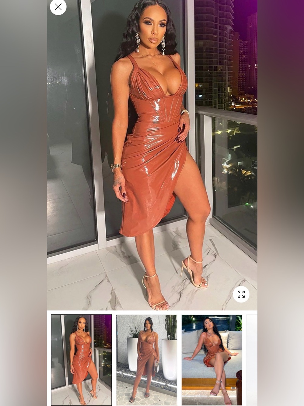 Fashion Nova Glossy Rust Satin Corset Midi Dress